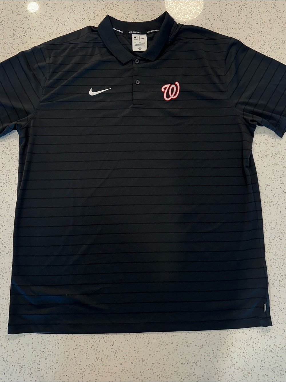 Nike Men’s Dri-fit Black Polo with Red Washington Nationals W Logo
